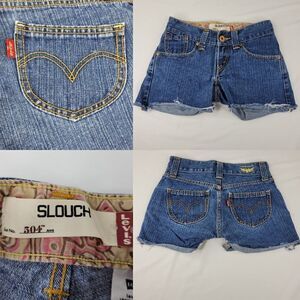 LEVI'S 504 SLOUCH JUICY FEMININE CUT BLUE DENIM JEAN SHORTS extra small 1